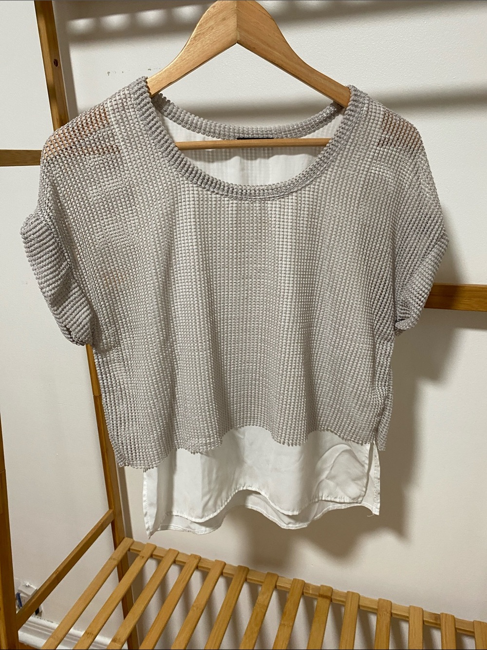 Zara Gray Knit Short-Sleeve Layered-Effect Tunic